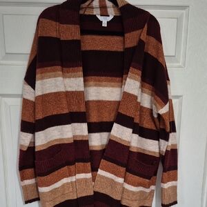 Time and Tru Plaid Cardigan in Brown, Maroon and Cream